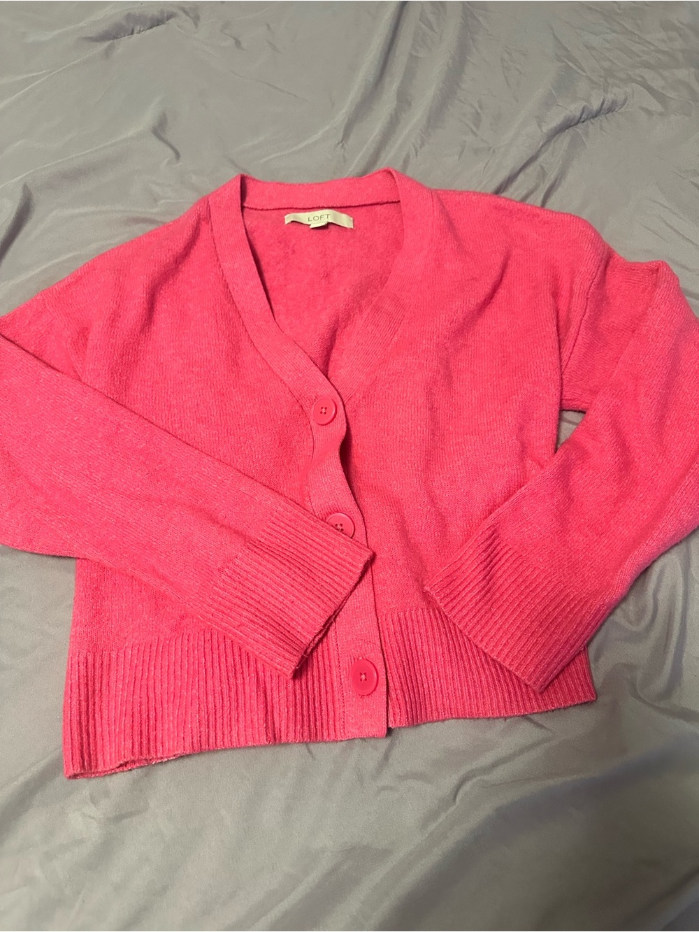 LOFT Bright Pink V-Neck Button Front Cardigan